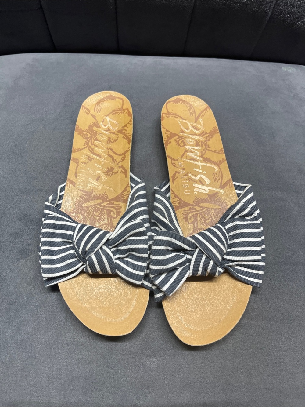 Blowfish Malibu Striped Bow Knot Slide Sandals - Women's Blue & White